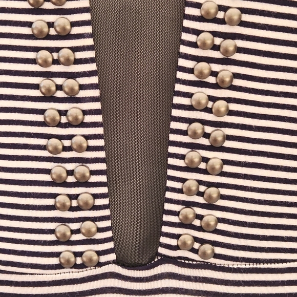 Gimmicks Buckle Striped Cutout Mesh Open Back Bodysuit X-SMALL - Picture 3 of 6